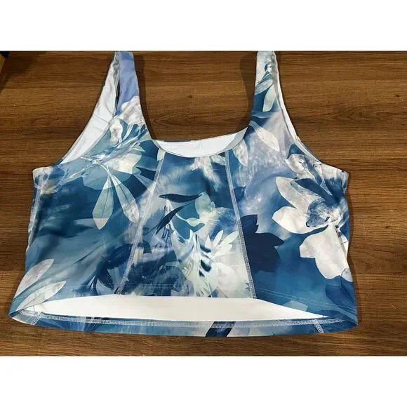 Old Navy Active PowerSoft Longline Sports Bra, Blue Floral XL EUC - Picture 3 of 6